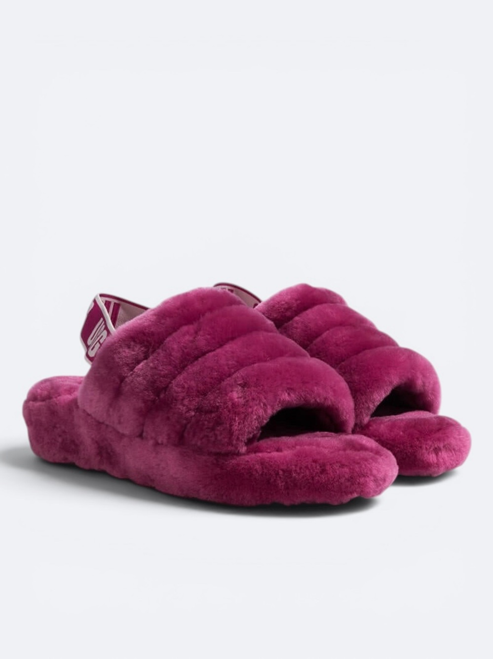 UGG Fluff Yeah Slingback Sheepskin Slide Shoes Sandal Berry Pink Fuchsia Size 8
